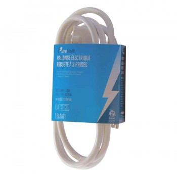 PureVolt Heavy Duty Extension Cord - 3-Outlet - Indoor/Outdoor - 125V - 13A - White - 1.8m