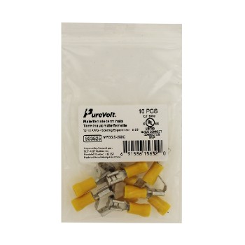 PureVolt Terminal à lame mâle/femelle - .250" - 12-10 AWG - Jaune - Paquet de 10