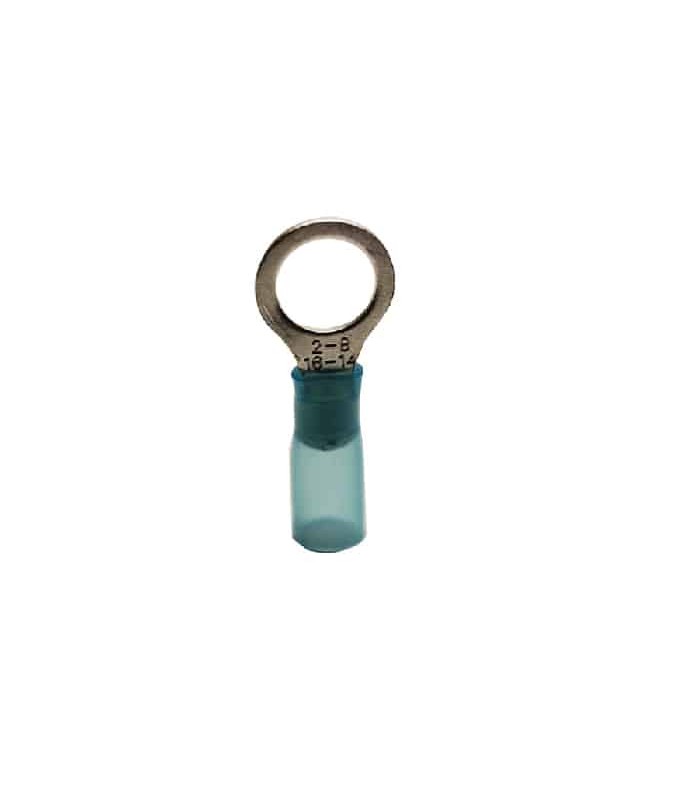 PureVolt Heat Shrink Ring Terminal - #8 Screw - 16-14 AWG - Blue - Pack of 10