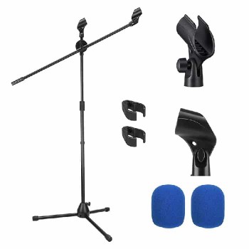 Moukey Ensemble de trépied de microphone à bras double avec support et bonnettes 80cm à 132cm - 5 Pièces