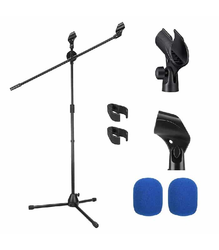 Moukey Dual Boom Microphone Tripod Set with Stand and Windshields 80cm to 132cm - 5 Pieces