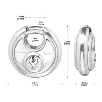 Cadenas rond en acier inoxydable avec 2 clés - 60 mm X 60 mm X 30 mm