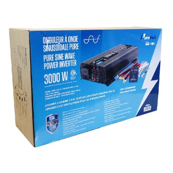PureVolt Onduleur de puissance avec 2 prises CA, 1 port USB, 1 port USB-C et télécommande - 3000 W