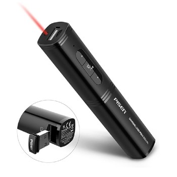 Pisen Télécommande de présentation sans fil avec pointeur laser et chargeur USB intégrés - Noir