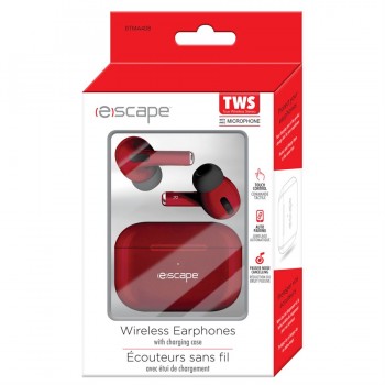 ESCAPE TWS Wireless stereo Earphones with charging station & Microphone, Metallic red