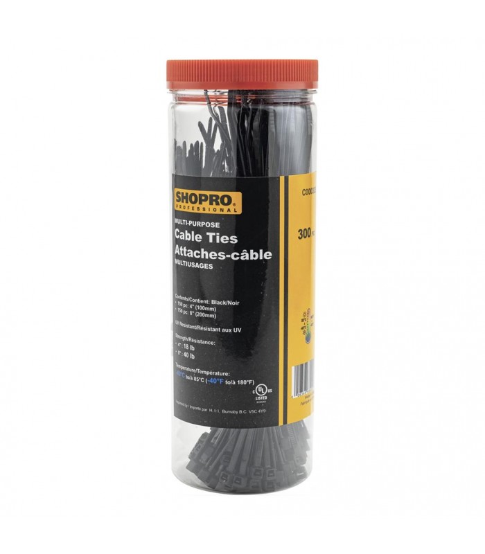 SHOPRO 300 pieces 4 and 8 Cable Ties - Black