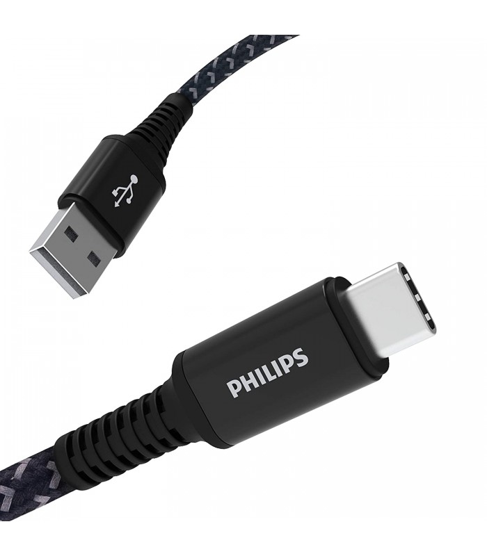 Philips 6 pieds. Câble de charge USB-C avec cordon tressé - Noir/Gris