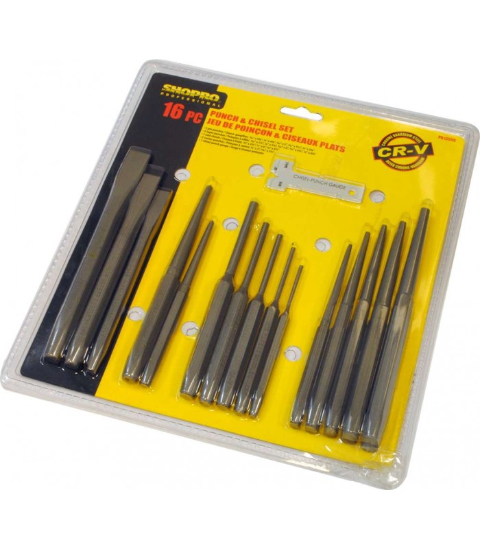 SHOPRO 16-Piece Chisel & Punch Set Chrome Vanadium