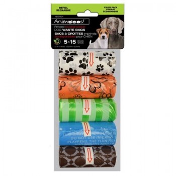 Sacs à crottes biodégradable d'animaux 15pc x 5 rouleaux