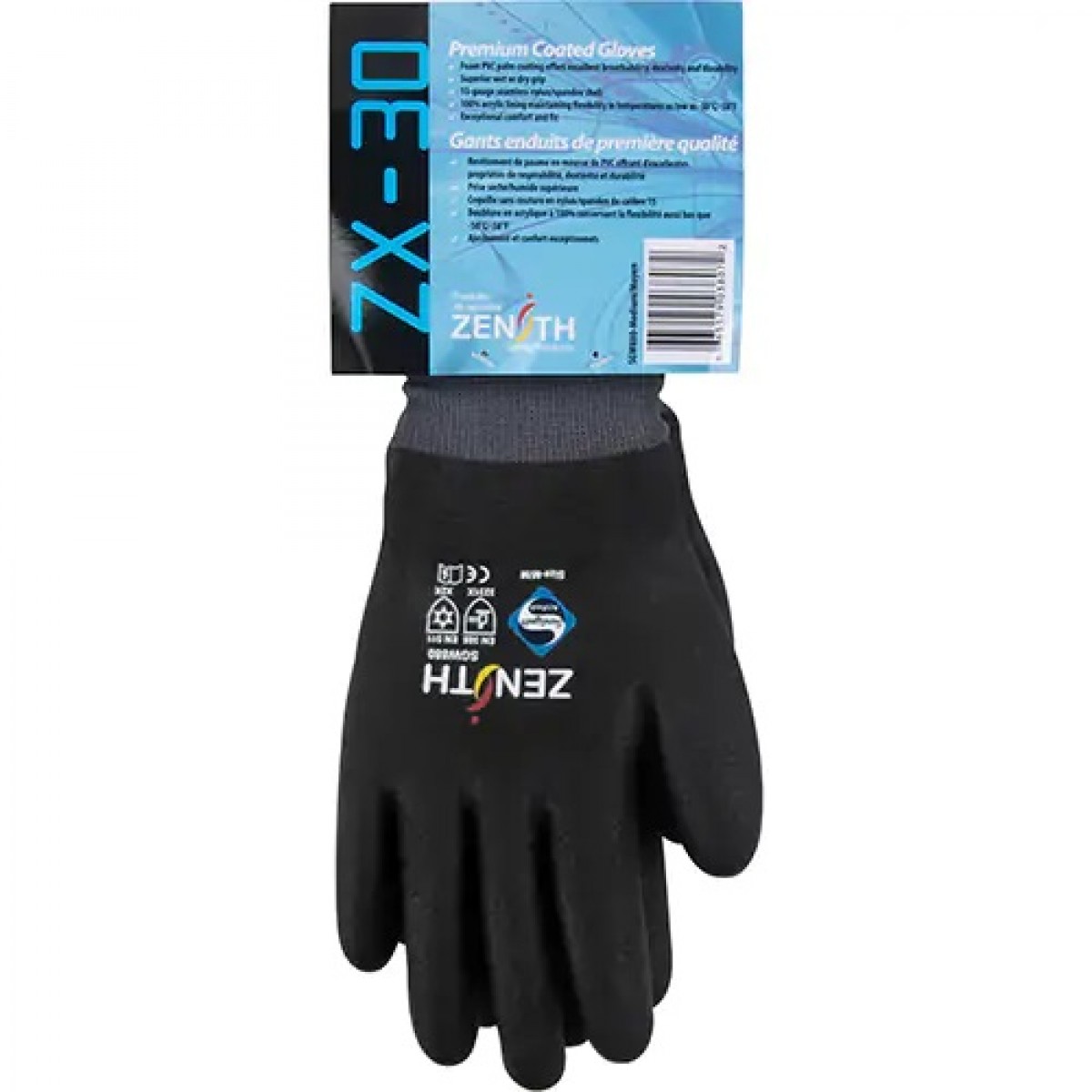 ZX-30° Premium Coated Gloves, X-Large, Foam PVC Coating, 15 Gauge, Nylon  Shell - Black - SGW882