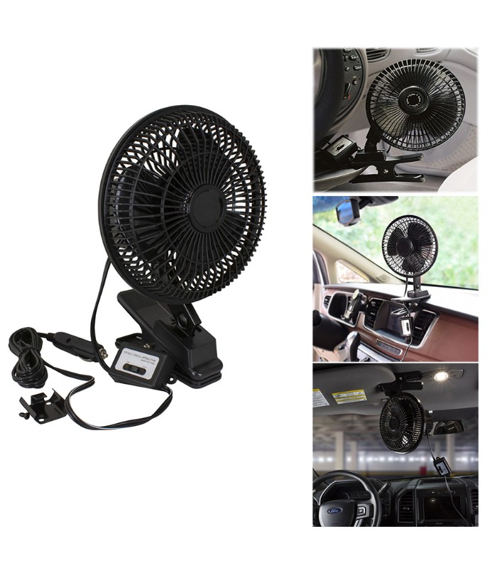 Ason Decor 15 cm Oscillating Fan with Clamp and Car Cigarette Lighter Connector - 12 V