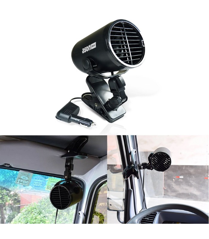 Ason Decor Ventilateur portable de 9 cm à vitesse variable avec pince et connecteur allume-cigare pour voiture - 12 V