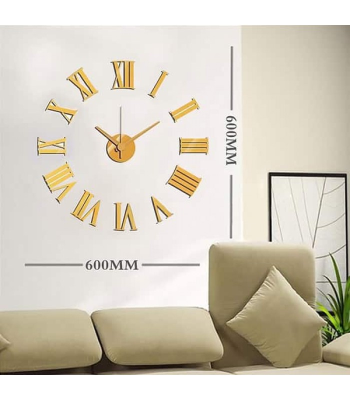 Ason Decor Adhesive Wall Clock with Roman Numerals - 600 mm - Gold - 122098