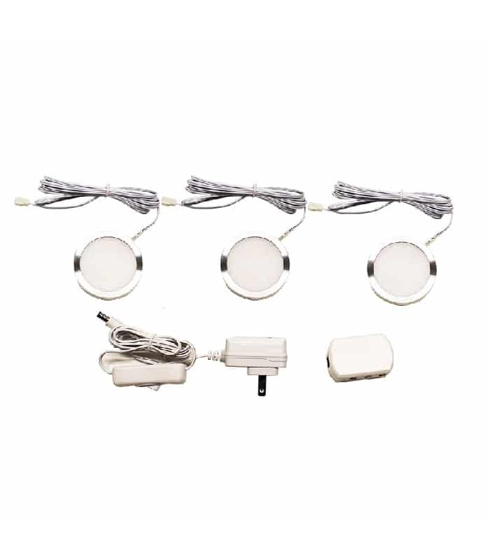 Ason Decor Ensemble de 3 rondelles d'éclairage DEL avec interrupteur - 120 V - 2.5 W - 3000 K/4000 K - Chrome