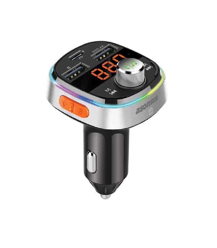 Ason Tech Bluetooth FM Transmitter with 2 USB and USB-C Charging Ports and Volume Control for Vehicle - Micro SD/Voice Assistant