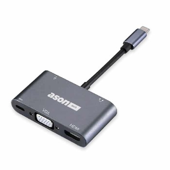 Ason Tech Concentrateur multiport USB-C - USB/VGA/HDMI 4K/PD/AUX - 5 ports