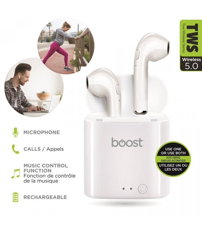 Boost TWS Wireless stereo Earphones with charging station & Microphone