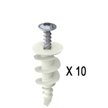 Cobra Anchors Cheville auto-foreuse en nylon avec vis pour mur creux - #8 x 1-1/2 po - Paquet de 10