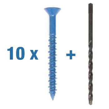 Cobra Vis à béton à tête plate - 3/16 X 2-1/4 avec mèche de 5/32 po. - Paquet de 10