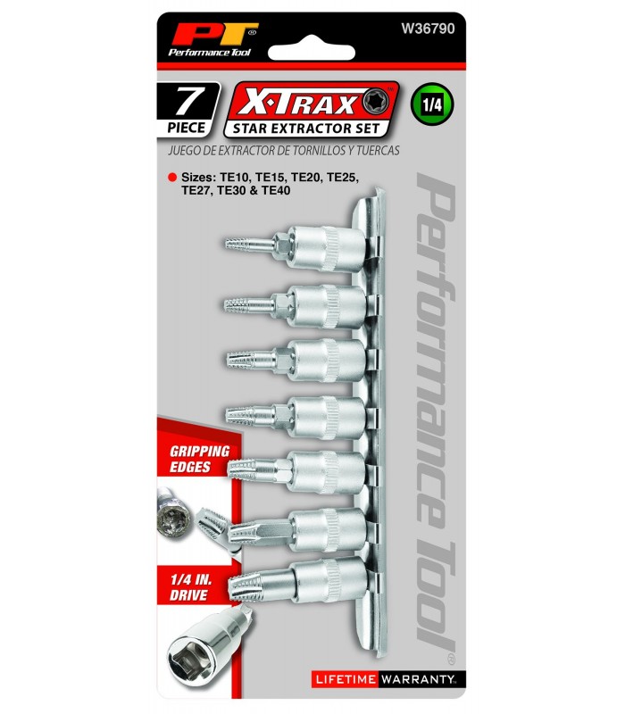 Performance Tools W36790 - 7 Pcs Star Bit Extractor Socket Set