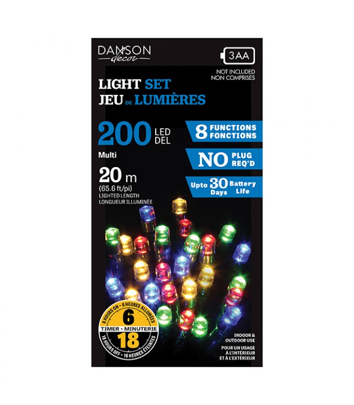 Danson Decor Cordon de lumières DEL Multicolores - 200 DEL - Intérieur/Extérieur - 20 m