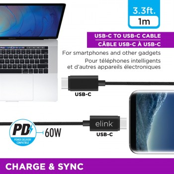 eLink Câble robuste USB-C à USB-C de 6.6 pi