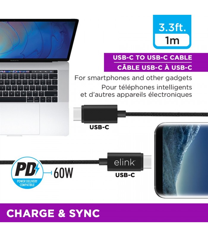 eLink Câble robuste USB-C à USB-C de 6.6 pi