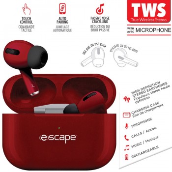 ESCAPE TWS Wireless stereo Earphones with charging station & Microphone, Metallic red
