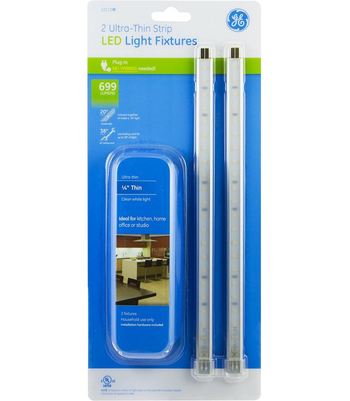 GE 12113 2 Ultra-Thin LED Light Fixture Bright Strips - Plug-in, 10 in
