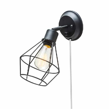 Globe  Plug-in or Wired Indoor Wall Sconce Light - 60 W - Matte Black