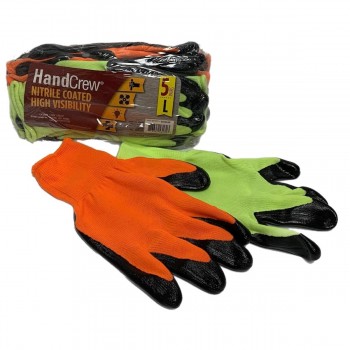 HandCrew Nitrile Coated High Visibility Gloves Large - 5 Pairs