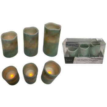  HOME TRENDS 3pc FLAMELESS LED CANDLES W/ REMOTE - TURQUIOSE MARBLE