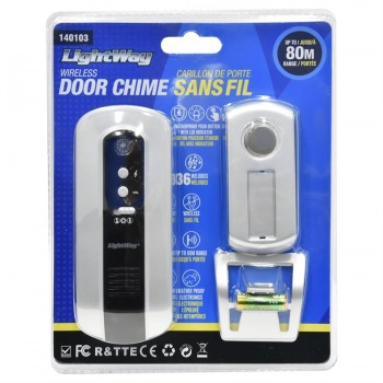 LightWay Door Chime With Wireless Remote Touch Button With LED and Waterproof Transmitter - Silver