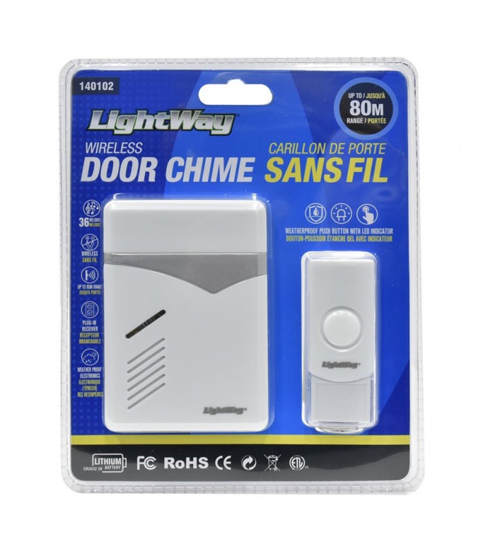 LightWay Sonnette de porte Avec Bouton poussoir Sans Fil Blanc