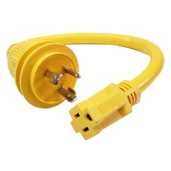 Marine Electrical Cable L5-30P Male Plug to 5-15R Female Socket - 125 V - 15 A - Yellow