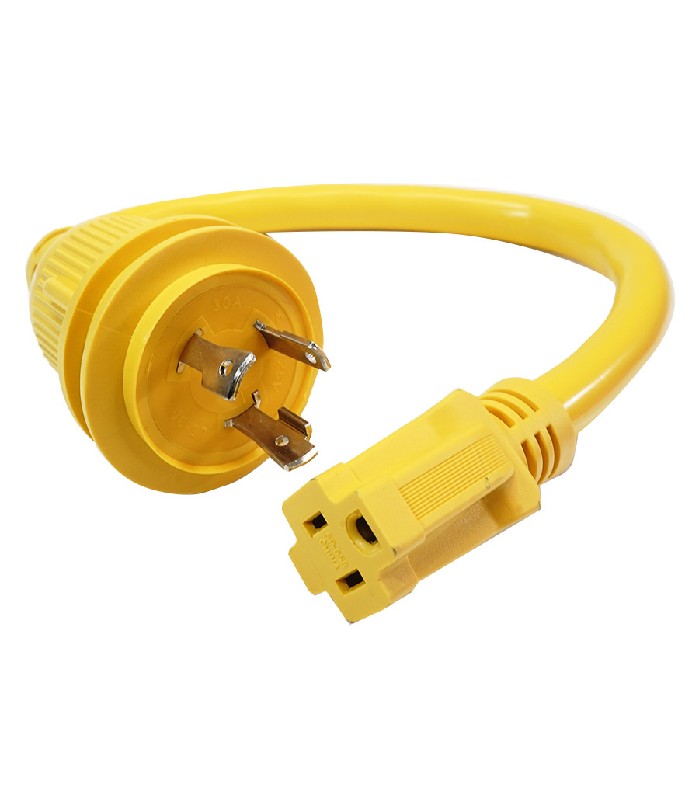 Marine Electrical Cable L5-30P Male Plug to 5-15R Female Socket - 125 V - 15 A - Yellow