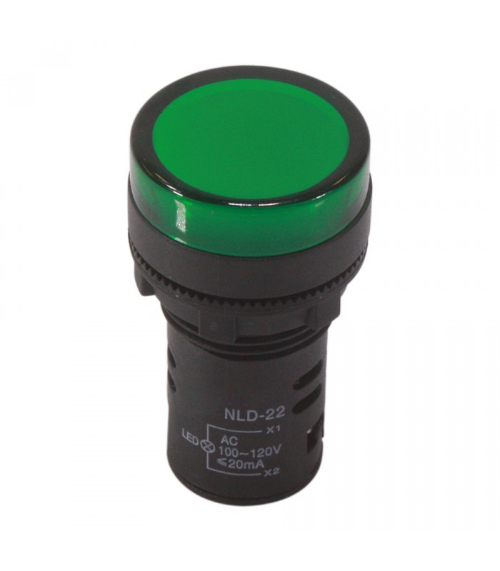 NHD LED Pilot Lamp - Flush Head - 100-120 V AC - Green