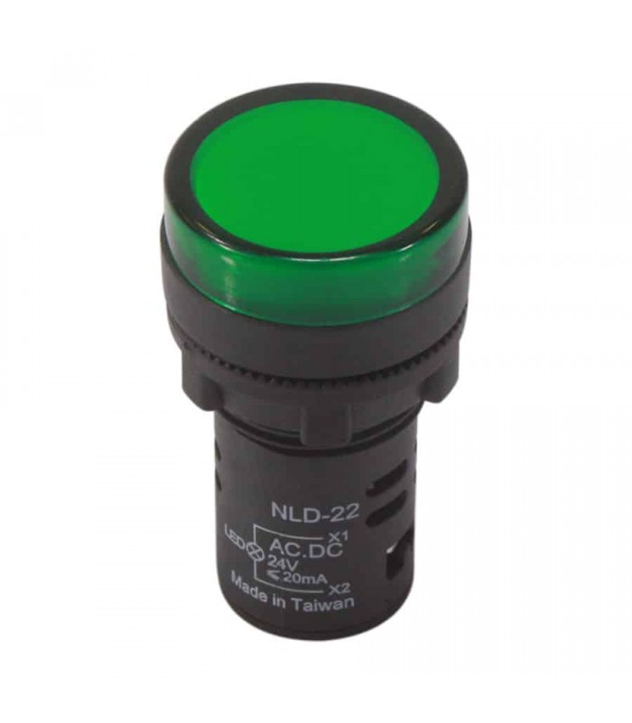 NHD LED Pilot Lamp - Flush Head - 24 V AC/DC - Green