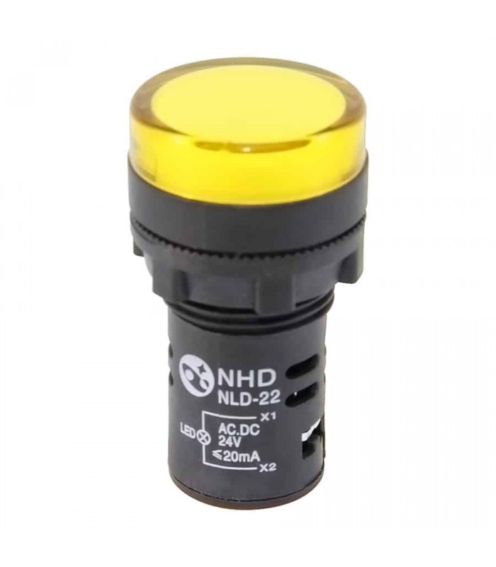 NHD Témoin lumineux DEL - Tête affleurante - 24 V CA/CC - Jaune