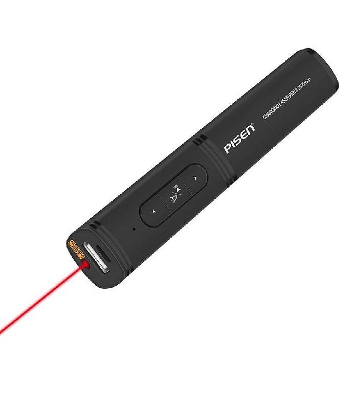 Piesen Wireless Presentation Remote with Integrated Laser Pointer and USB Charger - Black