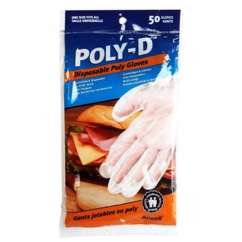 POLY-D DISPOSABLE POLY GLOVES 50PK ONES SIZE