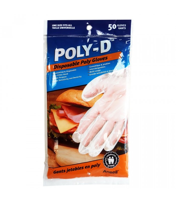 POLY-D DISPOSABLE POLY GLOVES 50PK ONES SIZE