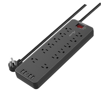 PureVolt 12-Outlet Power Bar with 4 USB Ports and 1 USB-C Port - 125 V - 10 A - Black