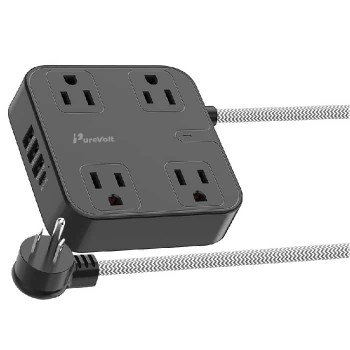 PureVolt Barre d'alimentation à 4 prises avec 3 ports USB et 1 port USB-C - 125 V - 10 A - Noir