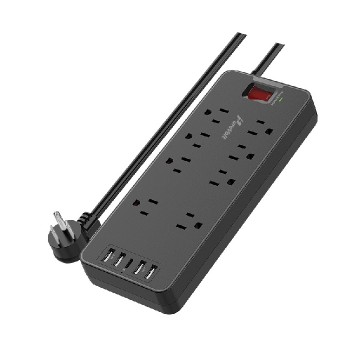 PureVolt 8-outlet Power Bar with 4 USB Ports and 1 USB-C Port - 125 V - 15 A - Black