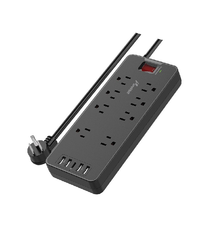 PureVolt 8-outlet Power Bar with 4 USB Ports and 1 USB-C Port - 125 V - 15 A - Black