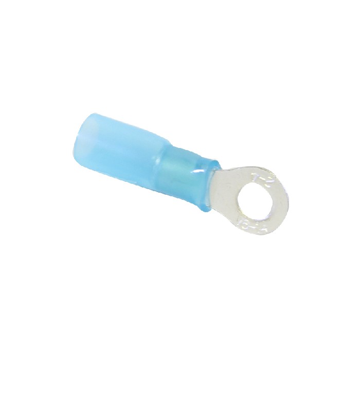 PureVolt Heat-Shrink Ring Terminal - Screw #8 - 16-14 Awg Blue - Pack of 10