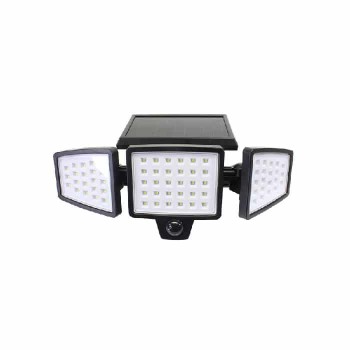 PureVolt Lumière de sécurité solaire à détecteur de mouvement pour extérieur - Triple tête - 32 W - 6000 K - Noir