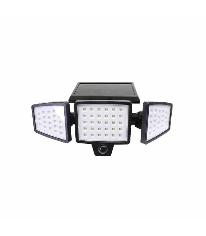 PureVolt Lumière de sécurité solaire à détecteur de mouvement pour extérieur - Triple tête - 32 W - 6000 K - Noir