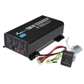 PureVolt Onduleur de puissance avec 3 prises CA, 1 port USB, 1 port USB-C et télécommande - 1500 W